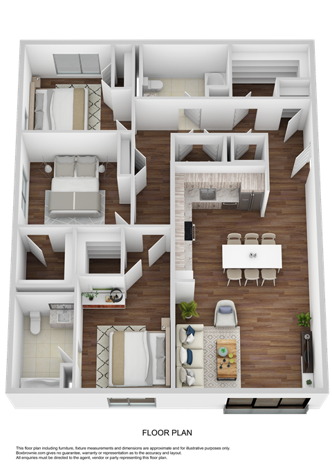 Floor plan for 3 beds, 2 baths, 1230 sqft